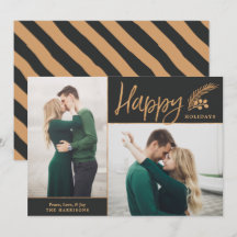 Faux Gold Foil Elegant Happy Photo | Zwart