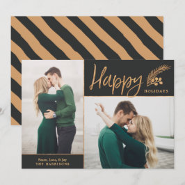 Faux Gold Foil Elegant Happy Photo | Zwart Feestdagenkaart