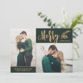 Faux Gold Foil Elegant kerstfoto | Groen Feestdagenkaart (Staand voorkant)