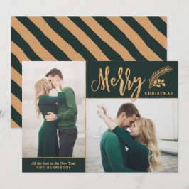 Faux Gold Foil Elegant kerstfoto | Groen Feestdagenkaart