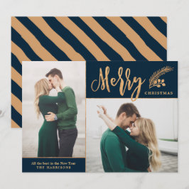 Faux Gold Foil Elegant kerstfoto | marine Feestdagenkaart
