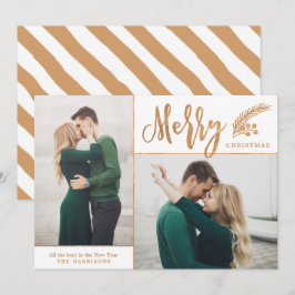 Faux Gold Foil Elegant kerstfoto | wit Feestdagenkaart