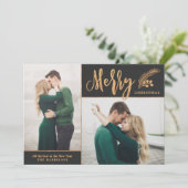 Faux Gold Foil Elegant kerstfoto | Zwart Feestdagenkaart (Staand voorkant)
