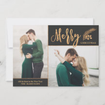 Faux Gold Foil Elegant kerstfoto | Zwart