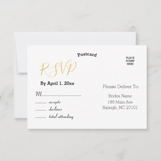 Faux Gold Foil Elegant | RSVP-Briefkaart voor brui RSVP Kaartje (Achterkant)