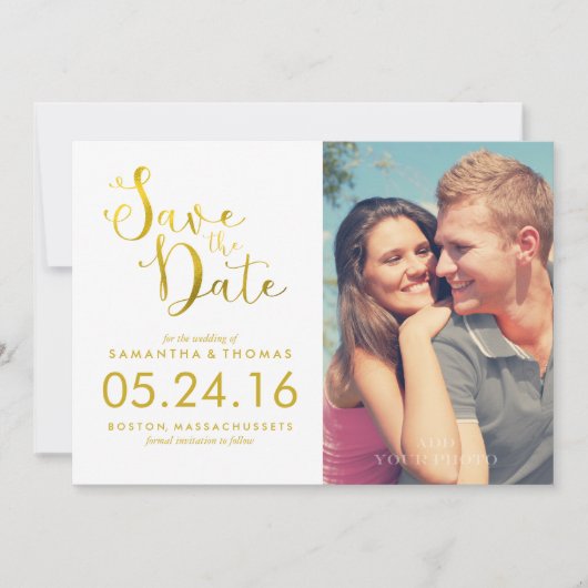 Faux Gold Foil Elegant Script Bewaar de datum Save The Date (Voorkant)