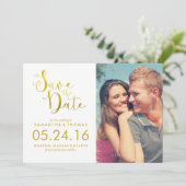 Faux Gold Foil Elegant Script Bewaar de datum Save The Date (Staand voorkant)