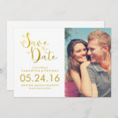 Faux Gold Foil Elegant Script Bewaar de datum Save The Date (Voorkant / Achterkant)