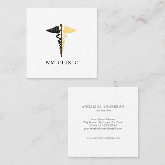 Faux Gold Foil en Black Caduceus Symbol Vierkante Visitekaartje (Voorkant / Achterkant)
