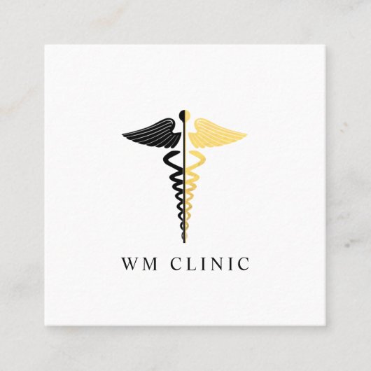Faux Gold Foil en Black Caduceus Symbol Vierkante Visitekaartje (Voorkant)