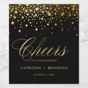 Faux Gold Foil en Black Confetti Stippen Weddensch Wijn Etiket
