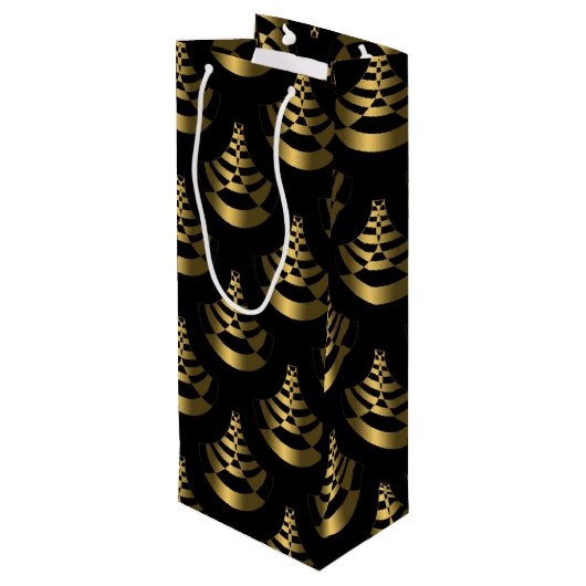 Faux Gold Foil en Black | Nieuwjaar Classy Wijn Cadeautas (Achterkant Gekanteld)