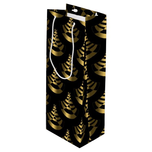 Faux Gold Foil en Black | Nieuwjaar Classy Wijn Cadeautas (Voorkant Gekanteld)