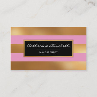 Faux Gold Foil en roze Stripes, Makeup Artist Visitekaartje