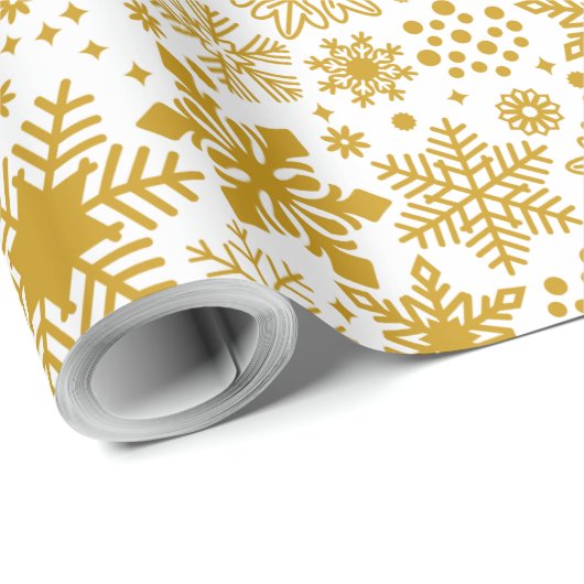 Faux Gold Foil en White Snowflakes Holiday Cadeaupapier (Rol Hoek)