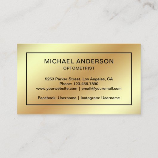 Faux Gold Foil Eyeglasses Oogdokter Optometrist Visitekaartje (Achterkant)