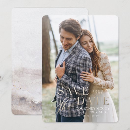 Faux Gold Foil Fall Wedding Save the Date Kaart (Voorkant / Achterkant)