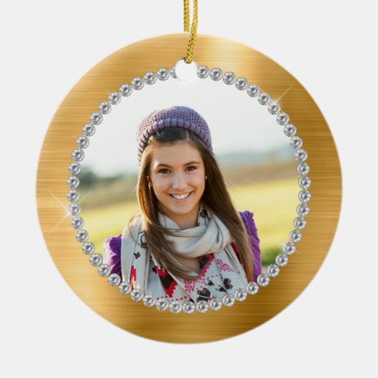 Faux Gold Foil Family Foto Monogram Keramisch Ornament (Voorkant)