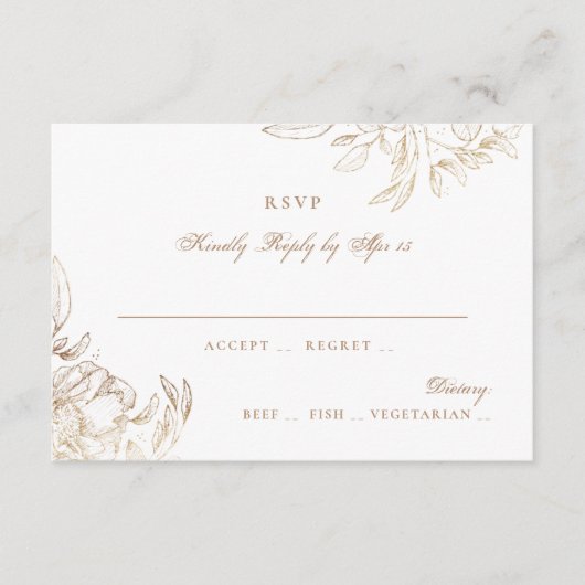 Faux Gold Foil Floral Hand Drawn Elegant Wedding RSVP Kaartje (Voorkant)