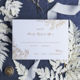 Faux Gold Foil Floral Hand Drawn Elegant Wedding RSVP Kaartje