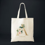 Faux Gold Foil Floral Letter A Monogram Bridesmaid Tote Bag<br><div class="desc">Feminine en elegante florale canvas tas met illustraties van de waterverf van bloemen,  groene en foliebloemen. Personaliseer door een naam of korte uitdrukking toe te voegen. Deze monogram florale canvas tas zal perfect zijn als een gepersonaliseerd geschenk.</div>
