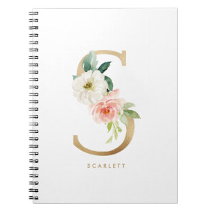Faux Gold Foil Floral Letter A Monogram Notitieboek