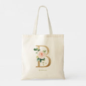 Faux Gold Foil Floral Letter B Monogram Bridesmaid Tote Bag (Achterkant)