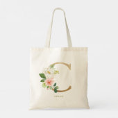 Faux Gold Foil Floral Letter C Monogram Bridesmaid Tote Bag (Achterkant)