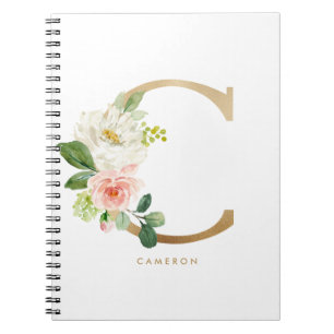 Faux Gold Foil Floral Letter C Monogram Notitieboek
