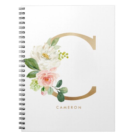 Faux Gold Foil Floral Letter C Monogram Notitieboek (Voorkant)