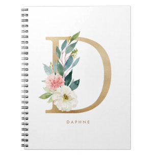 Faux Gold Foil Floral Letter D Monogram Notitieboek