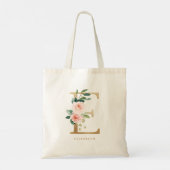 Faux Gold Foil Floral Letter E Monogram Bridesmaid Tote Bag (Achterkant)