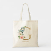 Faux Gold Foil Floral Letter G Monogram Bridesmaid Tote Bag (Achterkant)