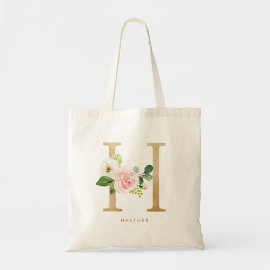 Faux Gold Foil Floral Letter H Monogram Bridesmaid Tote Bag (Voorkant)