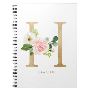  Faux Gold Foil Floral Letter H Monogram Notitieboek