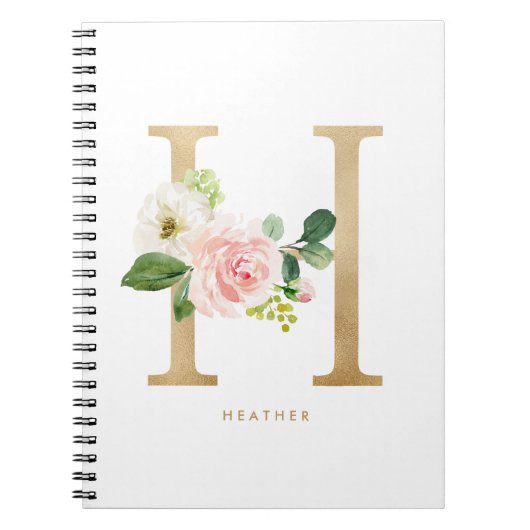 Faux Gold Foil Floral Letter H Monogram Notitieboek (Voorkant)