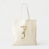 Faux Gold Foil Floral Letter J Monogram Bridesmaid Tote Bag (Voorkant)