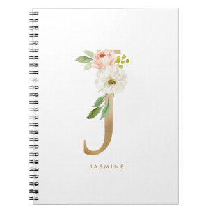 Faux Gold Foil Floral Letter J Monogram Notitieboek