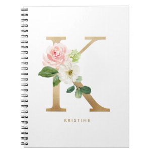 Faux Gold Foil Floral Letter K Monogram Notitieboek