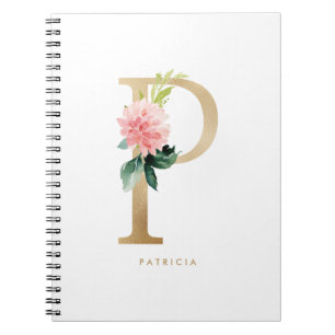 Faux Gold Foil Floral Letter P Monogram Notitieboek