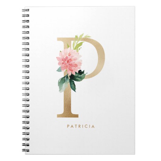 Faux Gold Foil Floral Letter P Monogram Notitieboek (Voorkant)