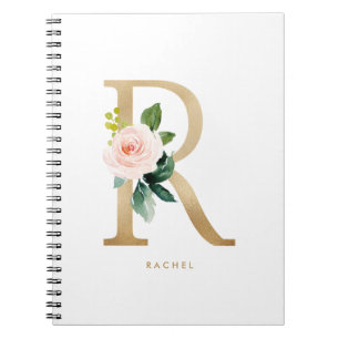 Faux Gold Foil Floral Letter R Monogram Notitieboek