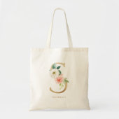 Faux Gold Foil Floral Letter S Monogram Bridesmaid Tote Bag (Voorkant)