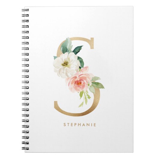 Faux Gold Foil Floral Letter S Monogram Notitieboek (Voorkant)