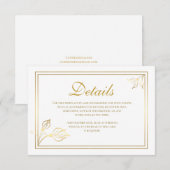 Faux Gold Foil Floral Wedding Details Card Informatiekaartje (Voorkant / Achterkant)