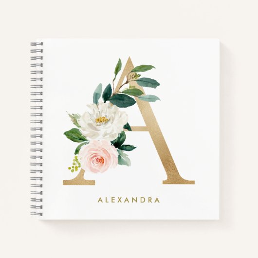 Faux Gold Foil  Florence Letter A Monogram Notitieboek (Voorkant)