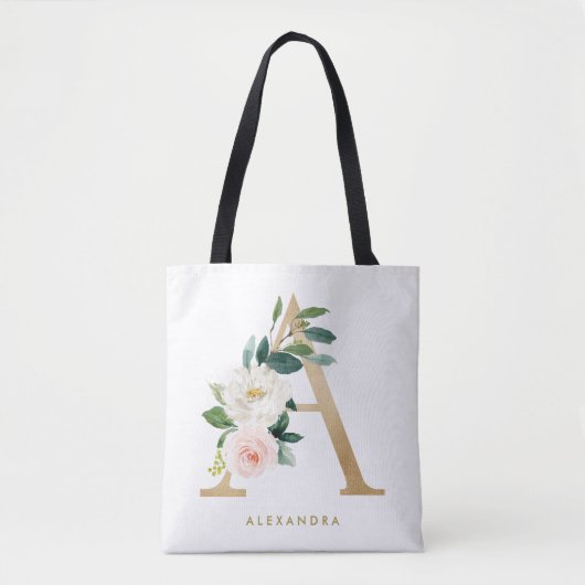 Faux Gold Foil  Florence Letter A Monogram Tote Bag (Voorkant)