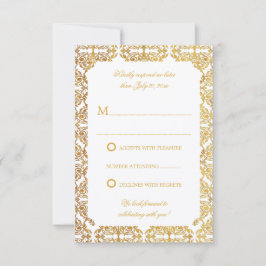 Faux  Gold Foil Flourish Damask RSVP Kaart