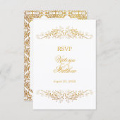 Faux  Gold Foil Flourish Damask RSVP Kaart (Voorkant / Achterkant)