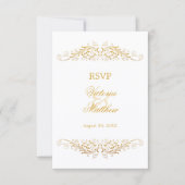 Faux  Gold Foil Flourish Damask RSVP Kaart (Voorkant)